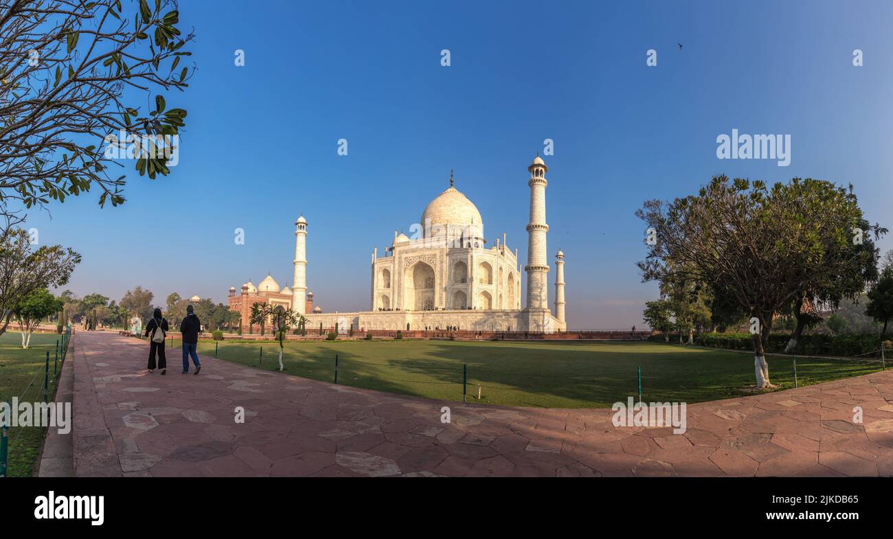 Taj Mahal morning panorama in Agra, Uttar Pradesh, India. Stock Photo