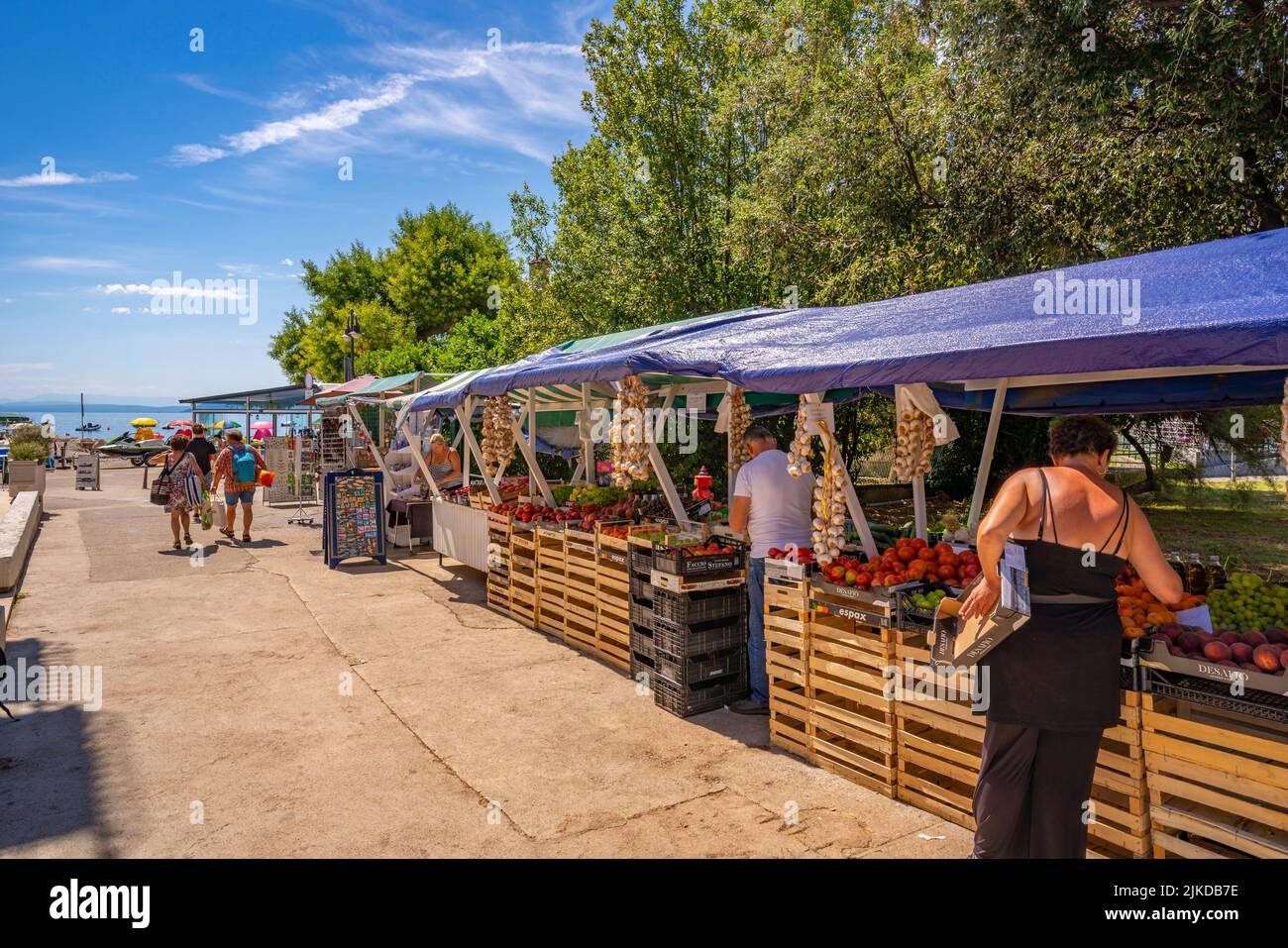 View of market stalls in Mošćenička Draga, Eastern Istria, Kvarner Bay, Eastern Istria, Croatia, Europe Stock Photo