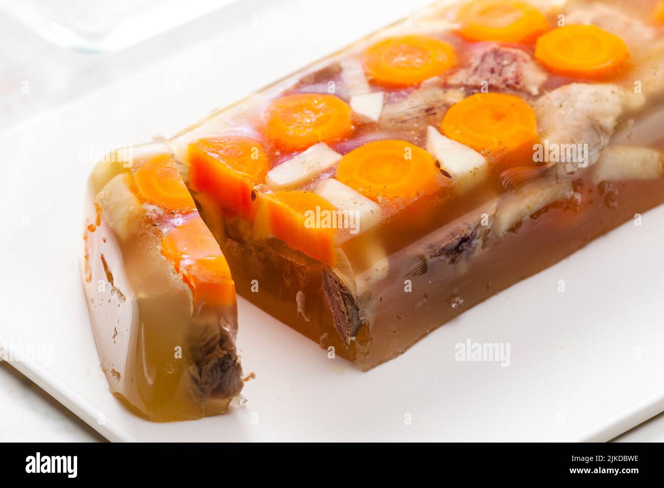 aspic with meat and vegetables. Stock Photo