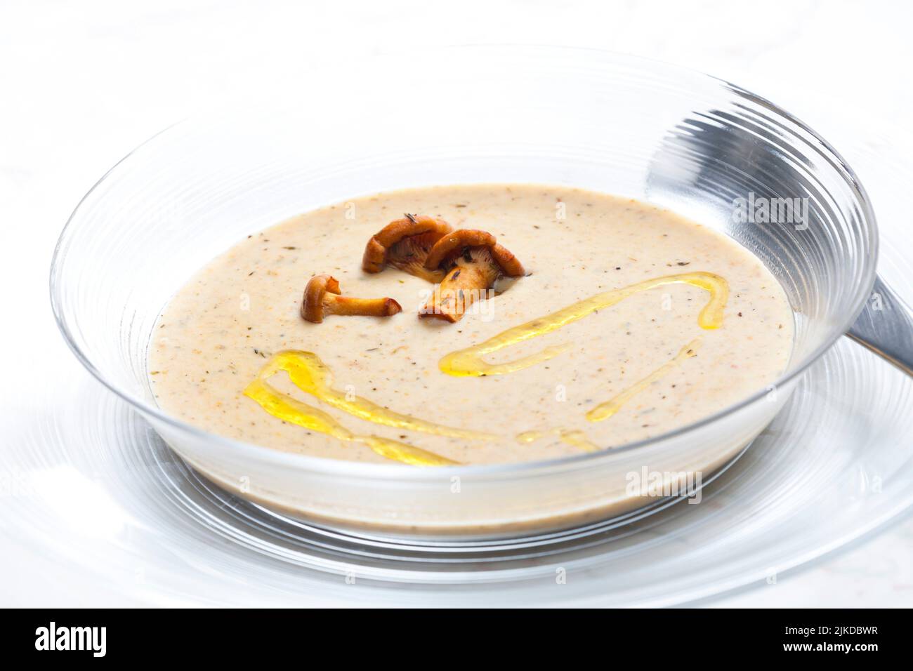 chanterelle soup with truffle oil. Stock Photo
