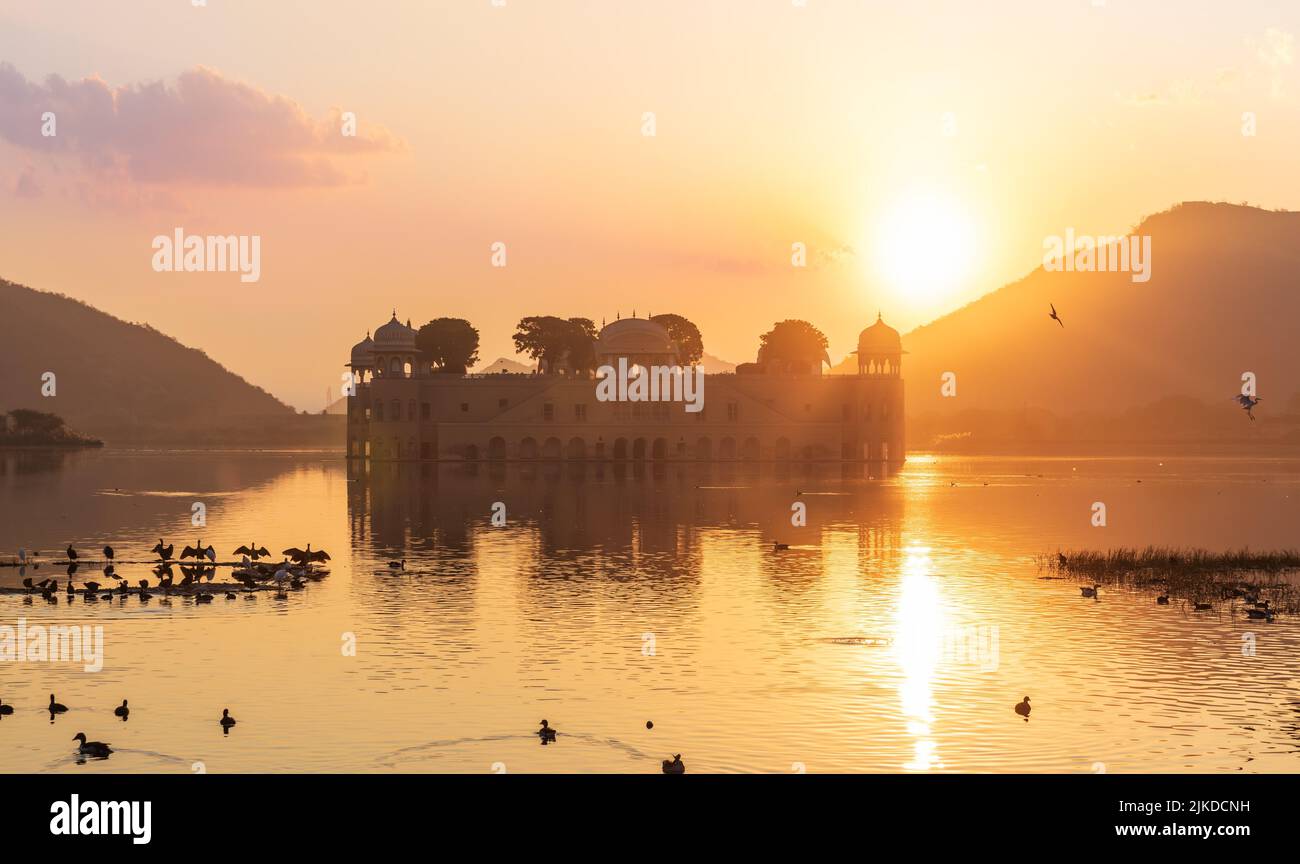 Jal Mahal Palace at sunrise, India, Jaipur, the Man Sagar Lake. Stock Photo