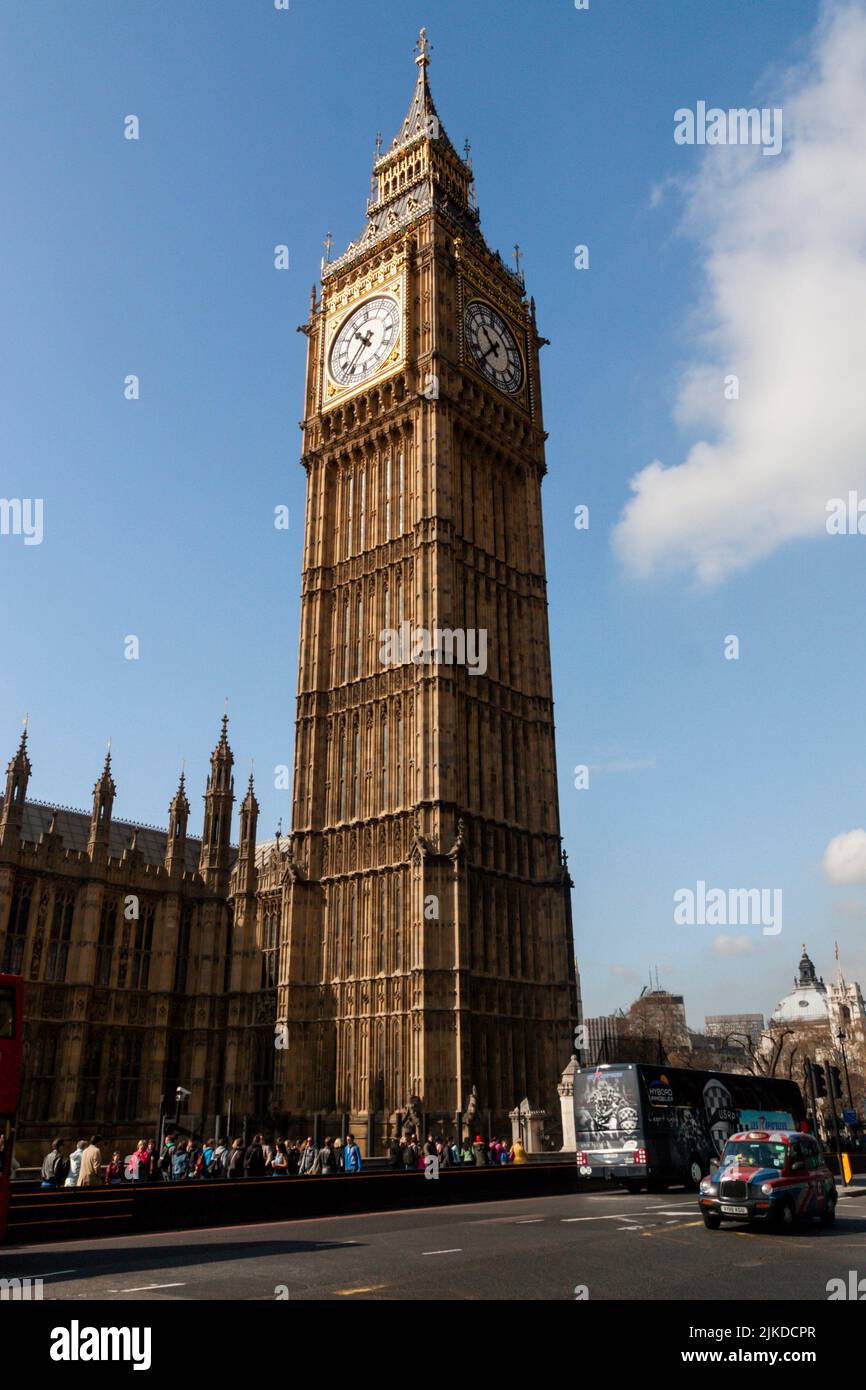 London, England - Aril 3, 2012: Big ben (Great Bell) clock tower at the north end of the Palace of Westminster in London, England. Stock Photo