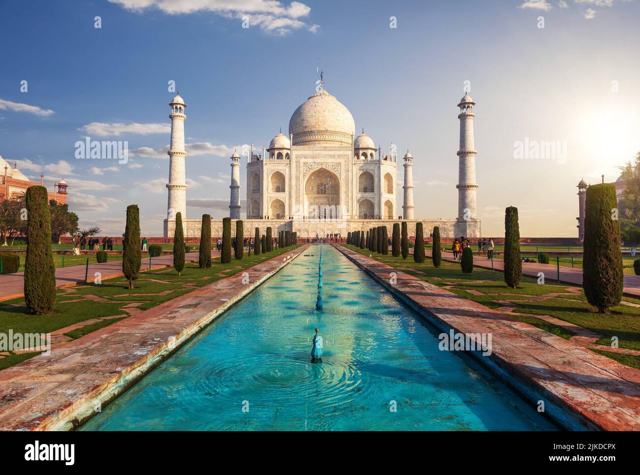 Taj Mahal in India, Agra, gorgeous landmark front view. Stock Photo
