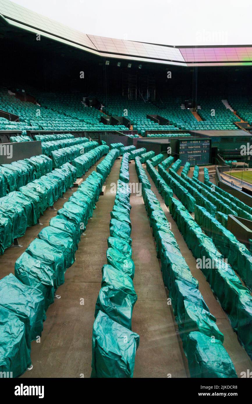 London, England - Aril 5, 2012: Wimbledon tennis stadium. Tennis centre court with empty seats in London, UK. Stock Photo