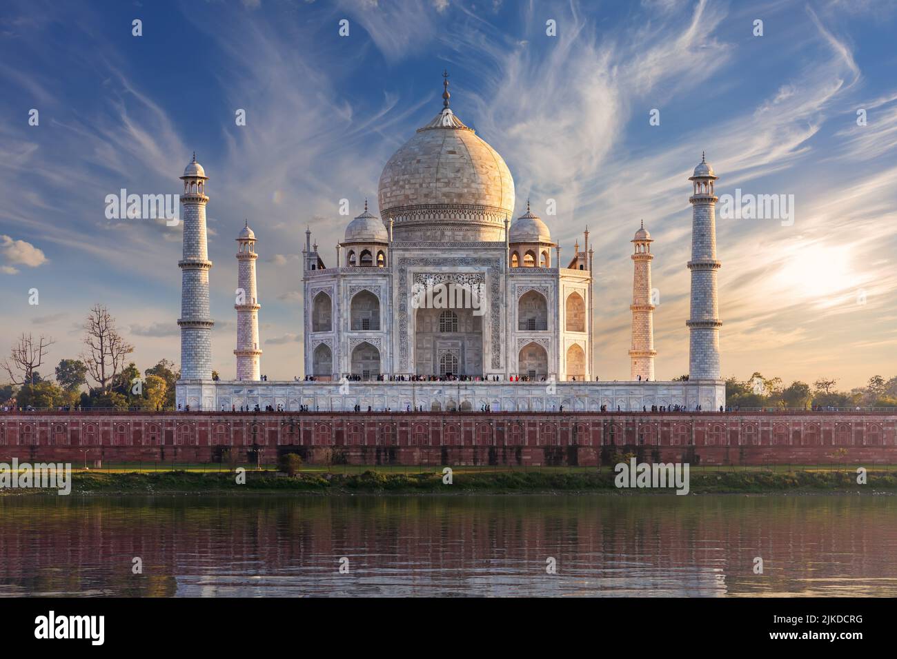 Wonderful view of Taj Mahal and the Yamuna, India, Agra. Stock Photo