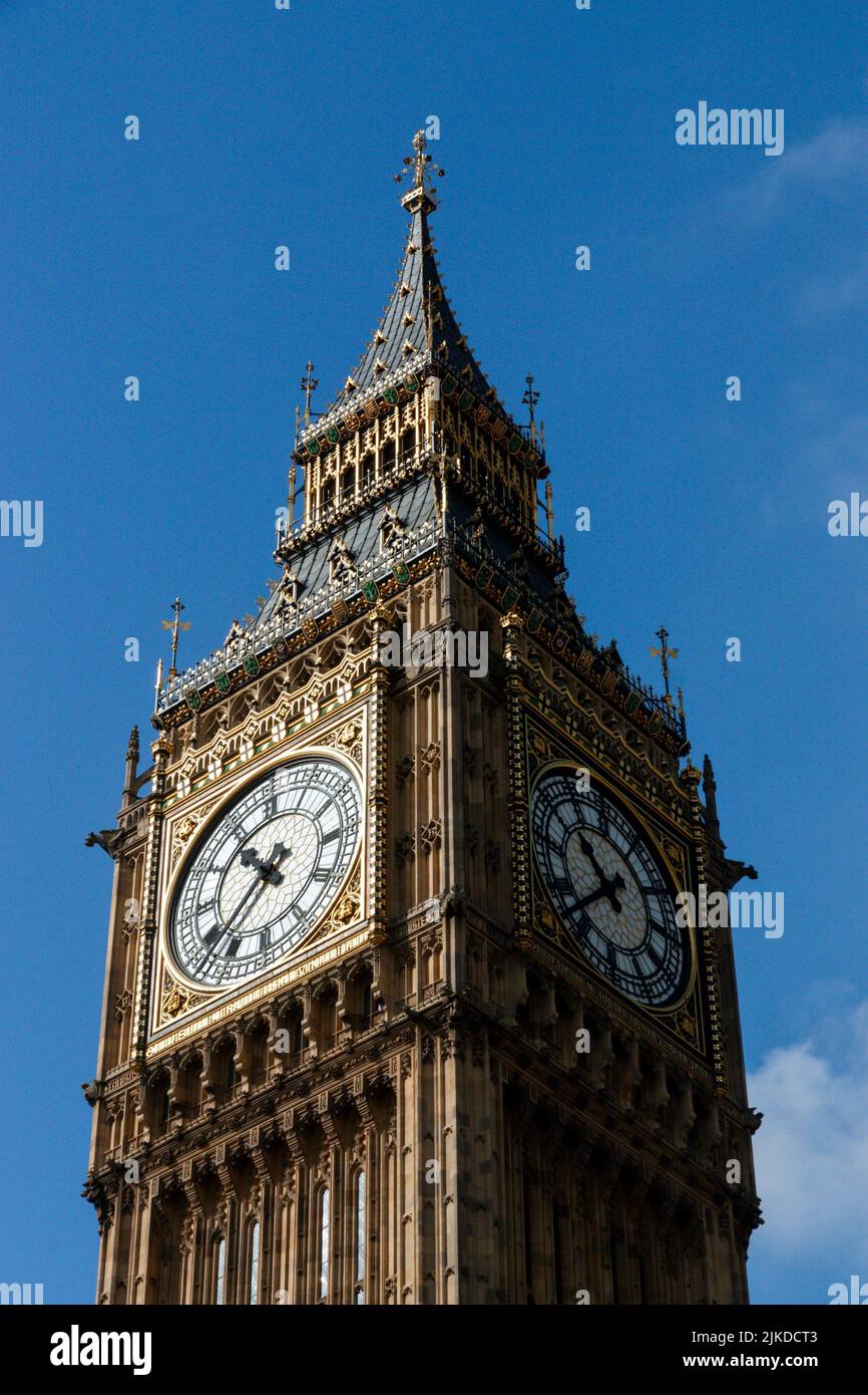 Big ben (Great Bell) clock tower at the north end of the Palace of Westminster in London, England. Stock Photo