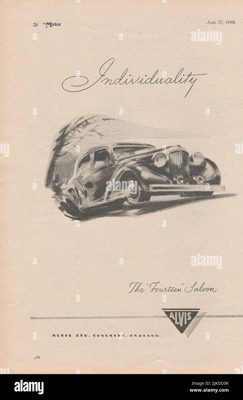 Alvis Ltd old vintage advertisement from a UK car magazine 1949 Stock Photo