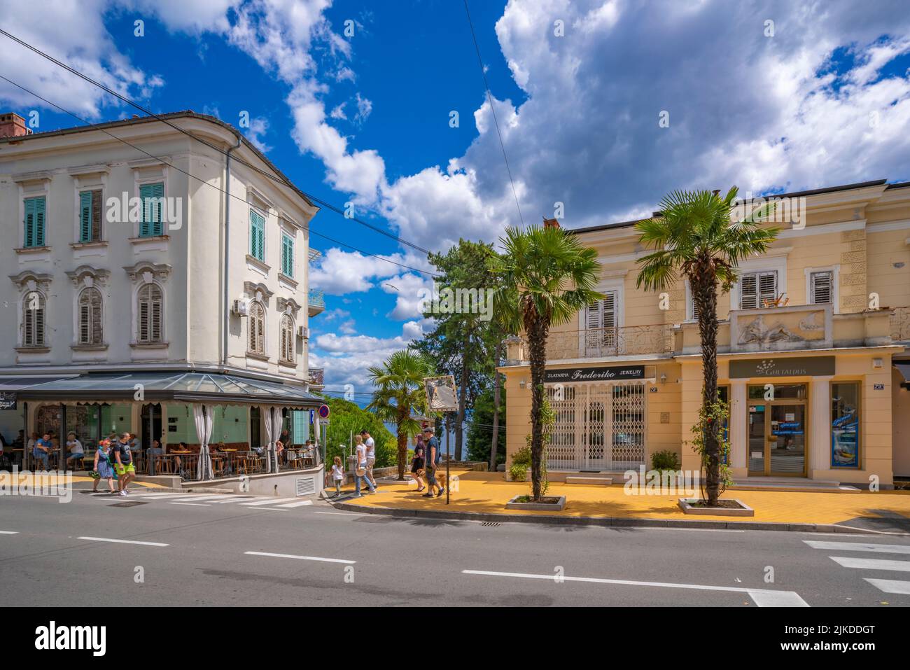 View of cafe bar in Opatija, Eastern Istria, Kvarner Bay, Eastern Istria, Croatia, Europe Stock Photo