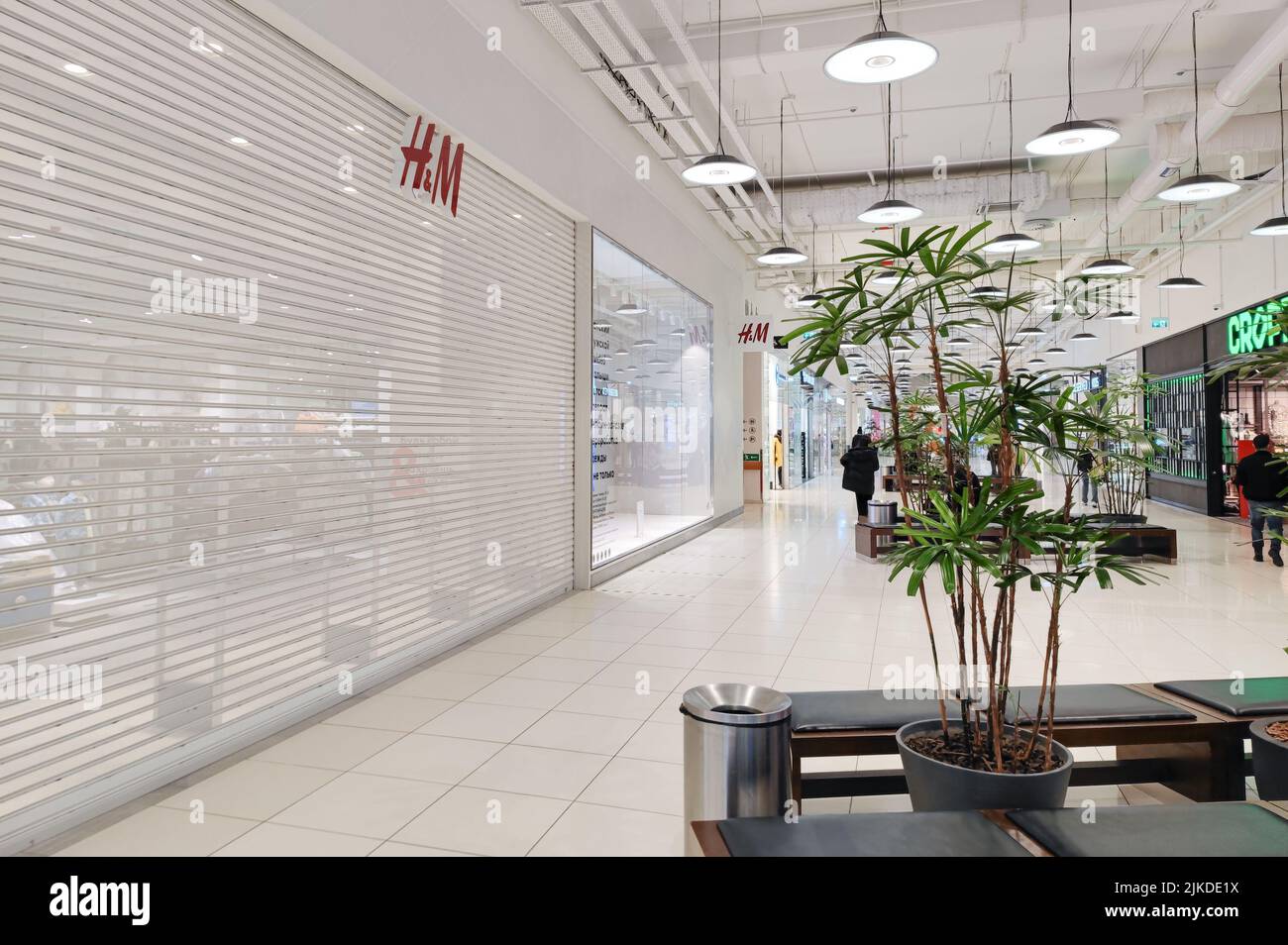 Moscow, Russia, March 2022 HM store suspends work in Russia. Brand
