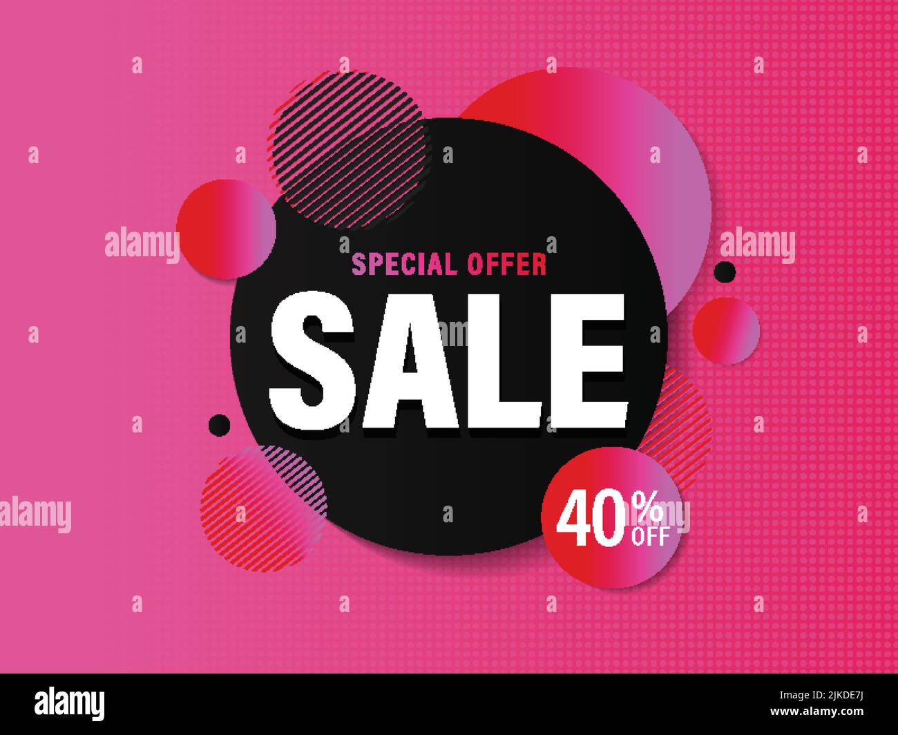 Abstract Sale Poster Design With 40% Discount Offer On Black And Pink Dotted Background. Stock Vector