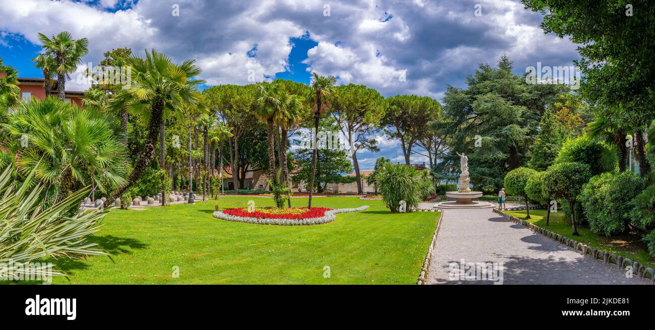 View of Helios & Selena fountain in Perivoj Sv. Jakova park in Opatija, Eastern Istria, Kvarner Bay, Eastern Istria, Croatia, Europe Stock Photo