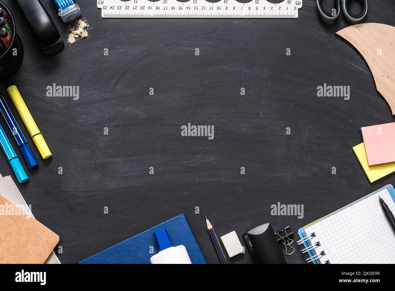 back to school black chalkboard student essentials Stock Photo - Alamy