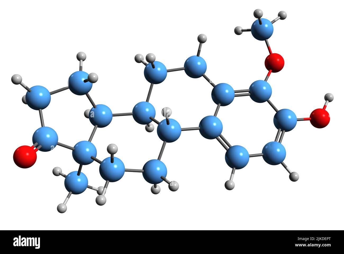 3D image of Methoxyestrone skeletal formula - molecular chemical structure of  methoxylated catechol estrogen isolated on white background Stock Photo
