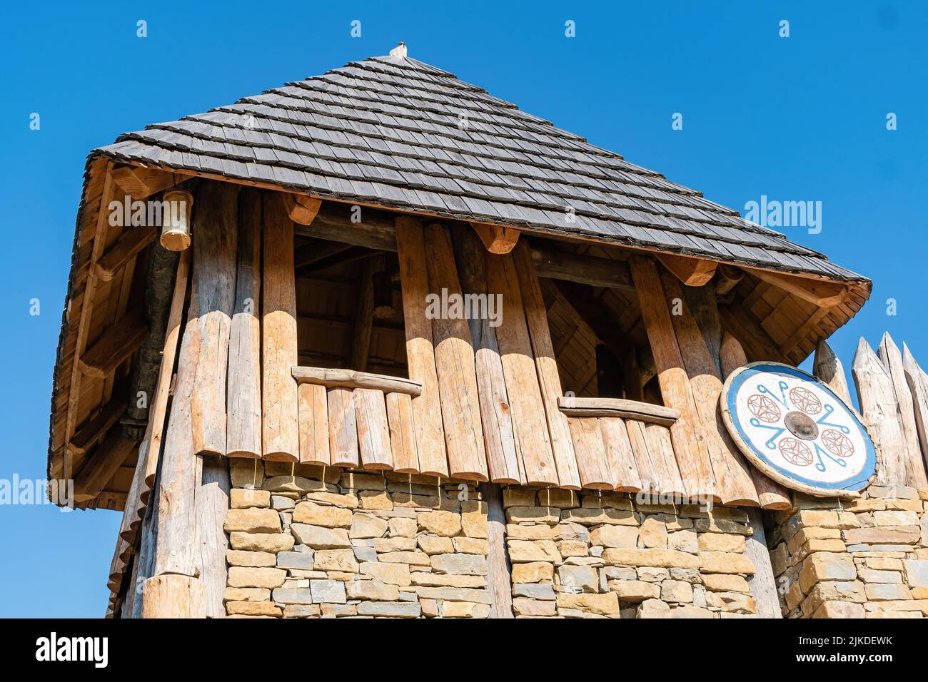 Archeo open-air museum Modra A close view of the watchtower from the period  of Great Moravia Stock Photo - Alamy