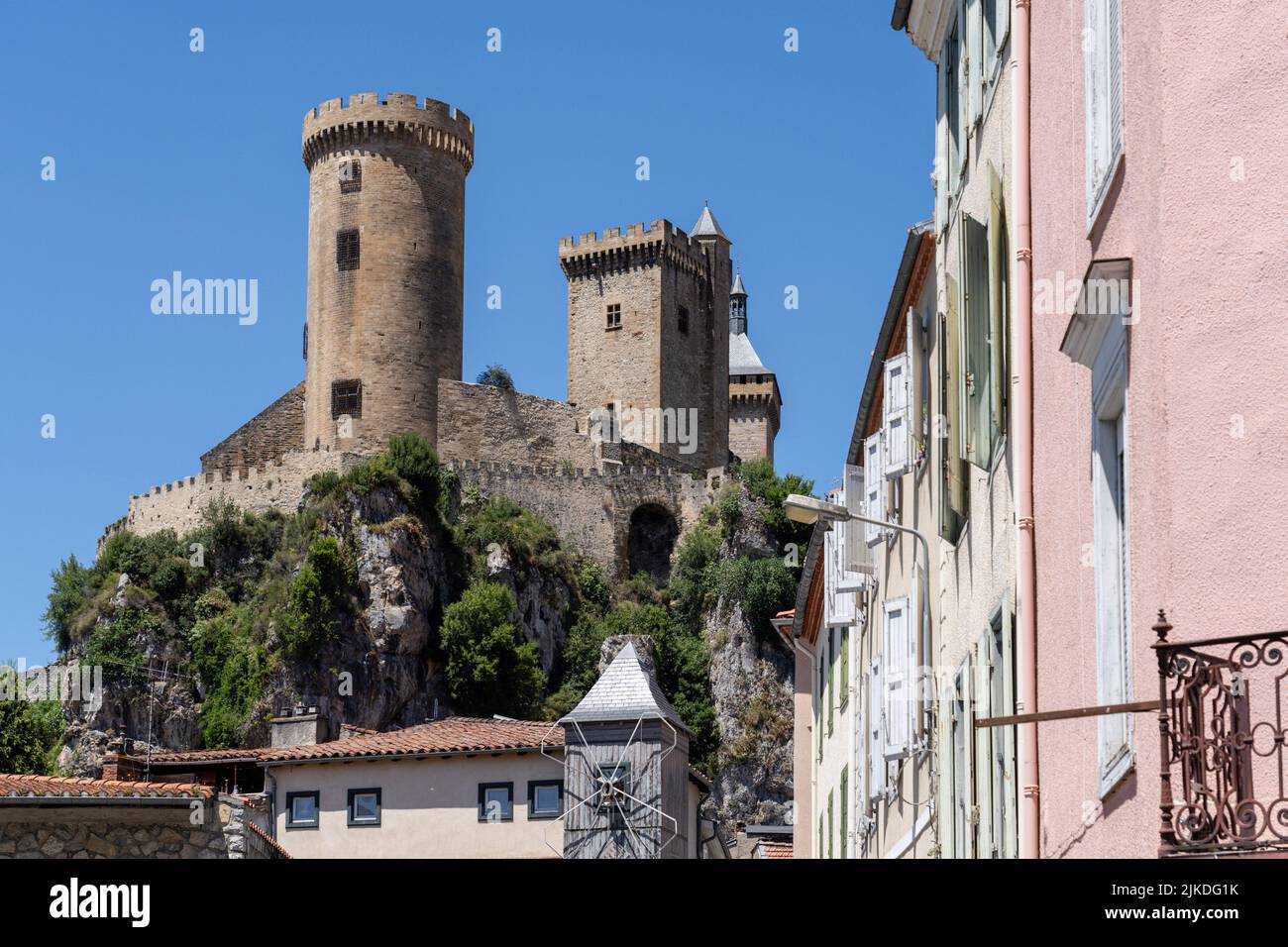 castle of Foix, 10th century, Foix, department of Ariège, Occitanie, Pyrenean mountain range, France. Stock Photo