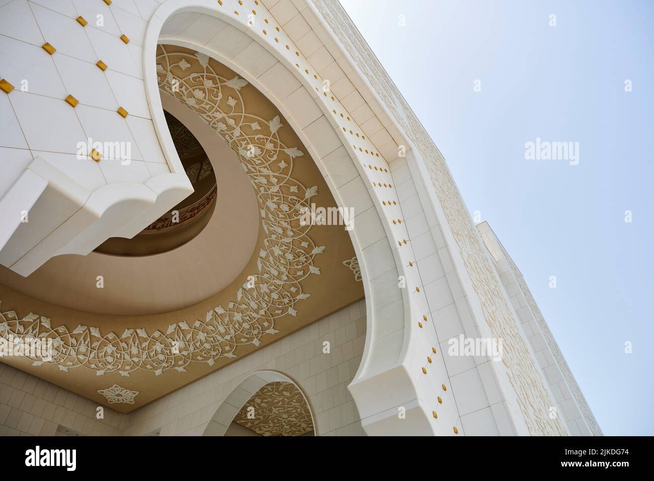 The decorated ceiling at the entrance of the Sheikh Zayed Mosque. Abu Dhabi. United Arab Emirates. Stock Photo