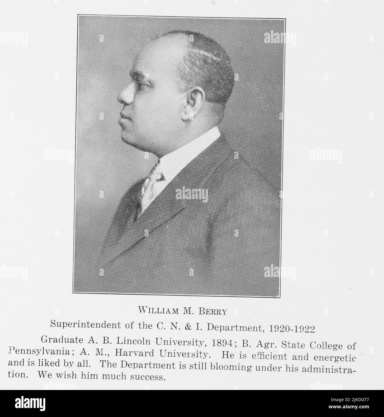 William M. Berry, Superintendent of the C.N. & I. Department, 19201922