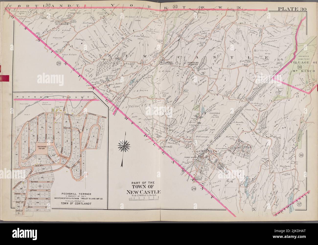 Westchester, V. 2, Double Page Plate No. 30 [Map bounded by Cortlandt York Town, Village of Mt. Kisco, North Castle, Ossining Mt. Pleasant]. G.W. Stock Photo
