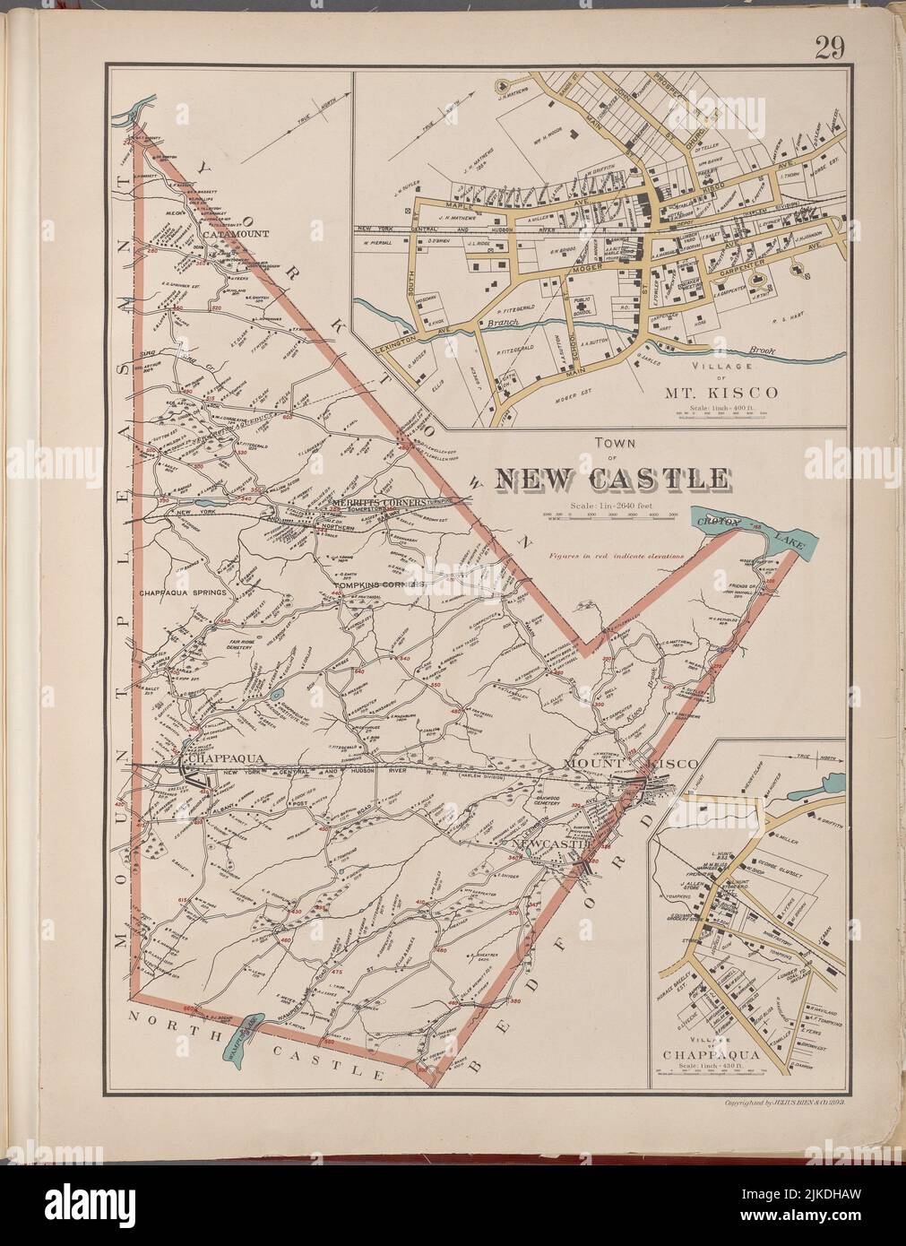 Westchester, Plate No. 29 [Map of Town of New Castle, Village of Mt.Kisco, Village of Chappaqua]. Bien, Joseph R. (Publisher). Atlases of the United Stock Photo