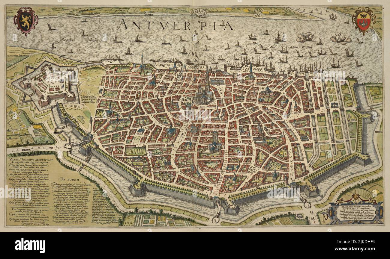 Map of Antwerp, Belgium. 16th century Stock Photo