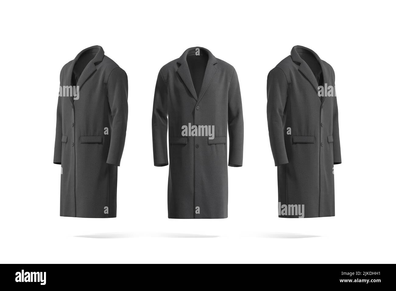 Blank black wool coat mockup, front and side view Stock Photo
