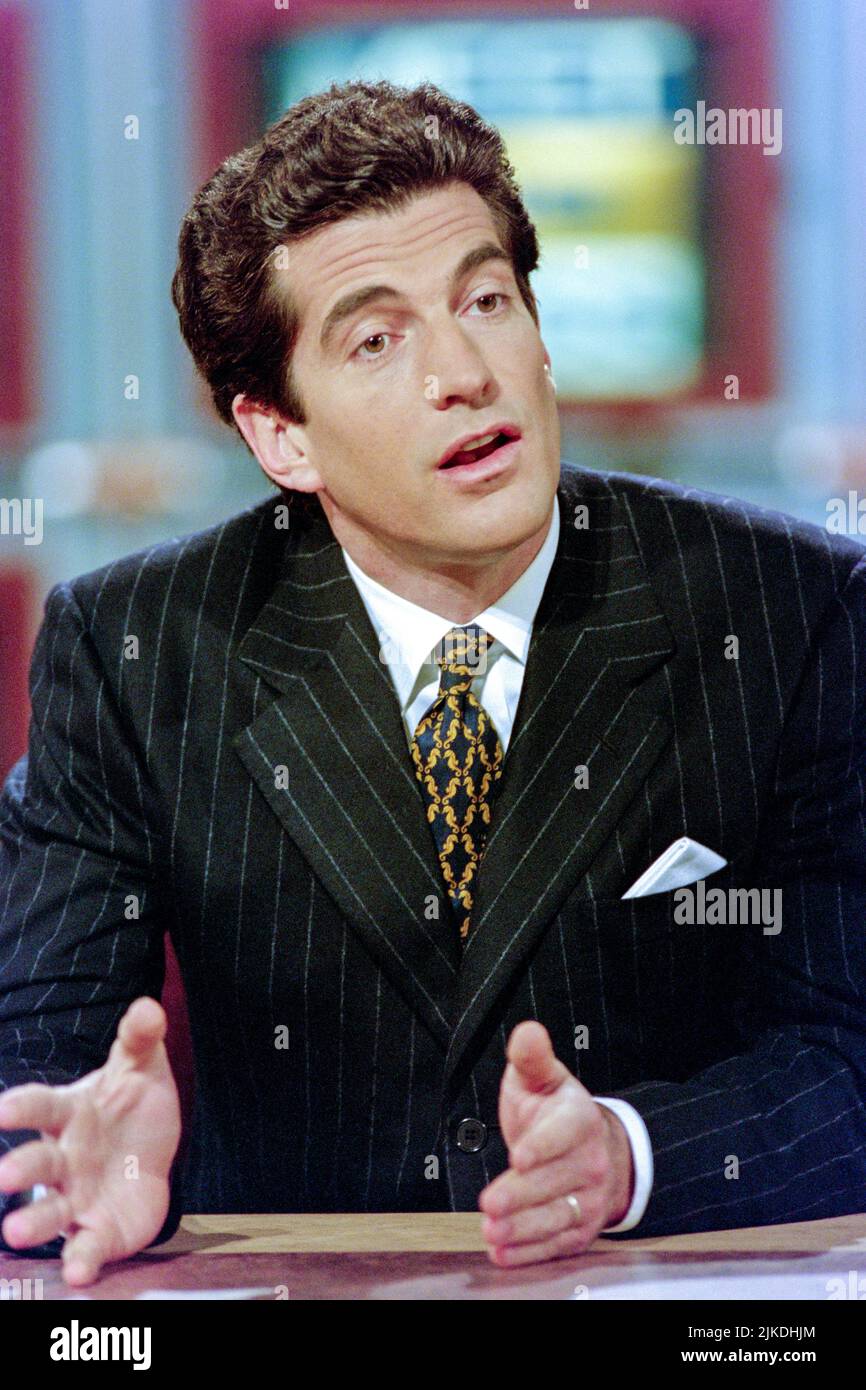 John F. Kennedy Jr, son of the late US president, discusses his political journal 'George' during NBC's Meet the Press interview program, February 16, 1997 in Washington, DC. Stock Photo