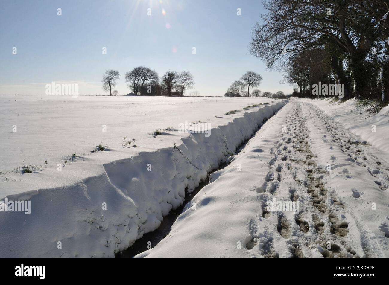 Fields under the snow in Brittany Stock Photo Alamy