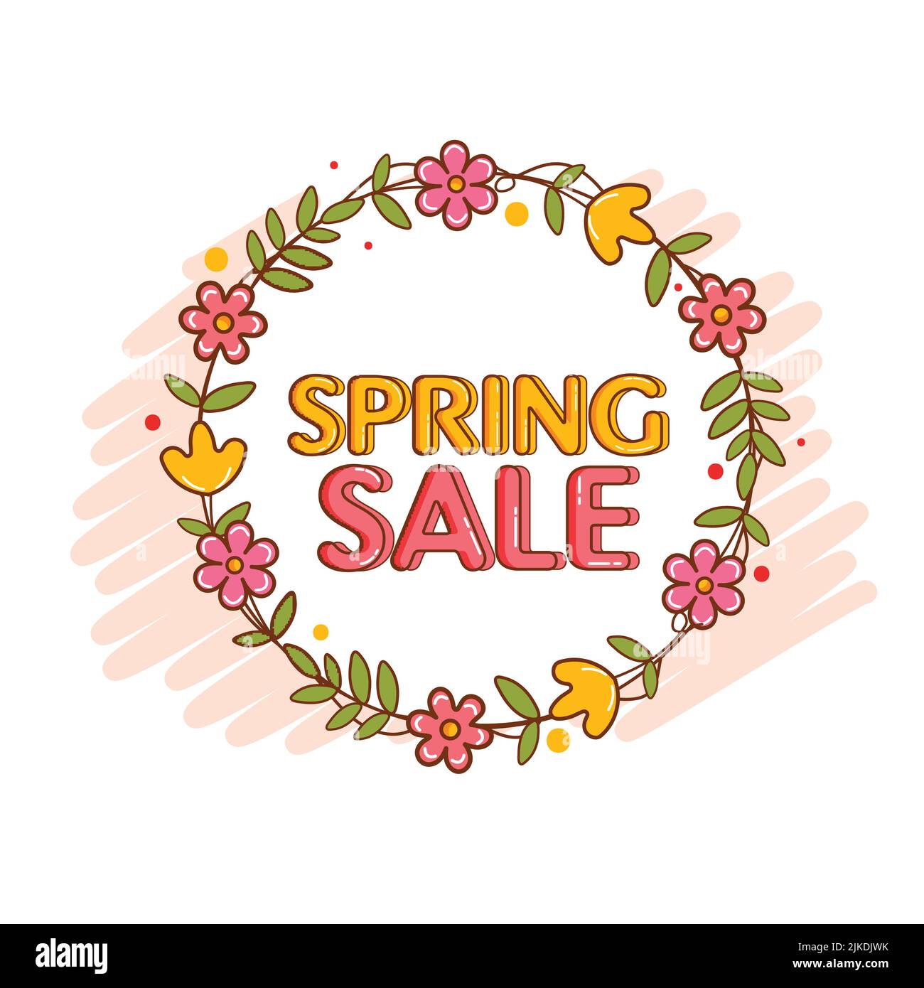 Spring Sale Poster Design With Floral Wreath On Pink And White Background. Stock Vector