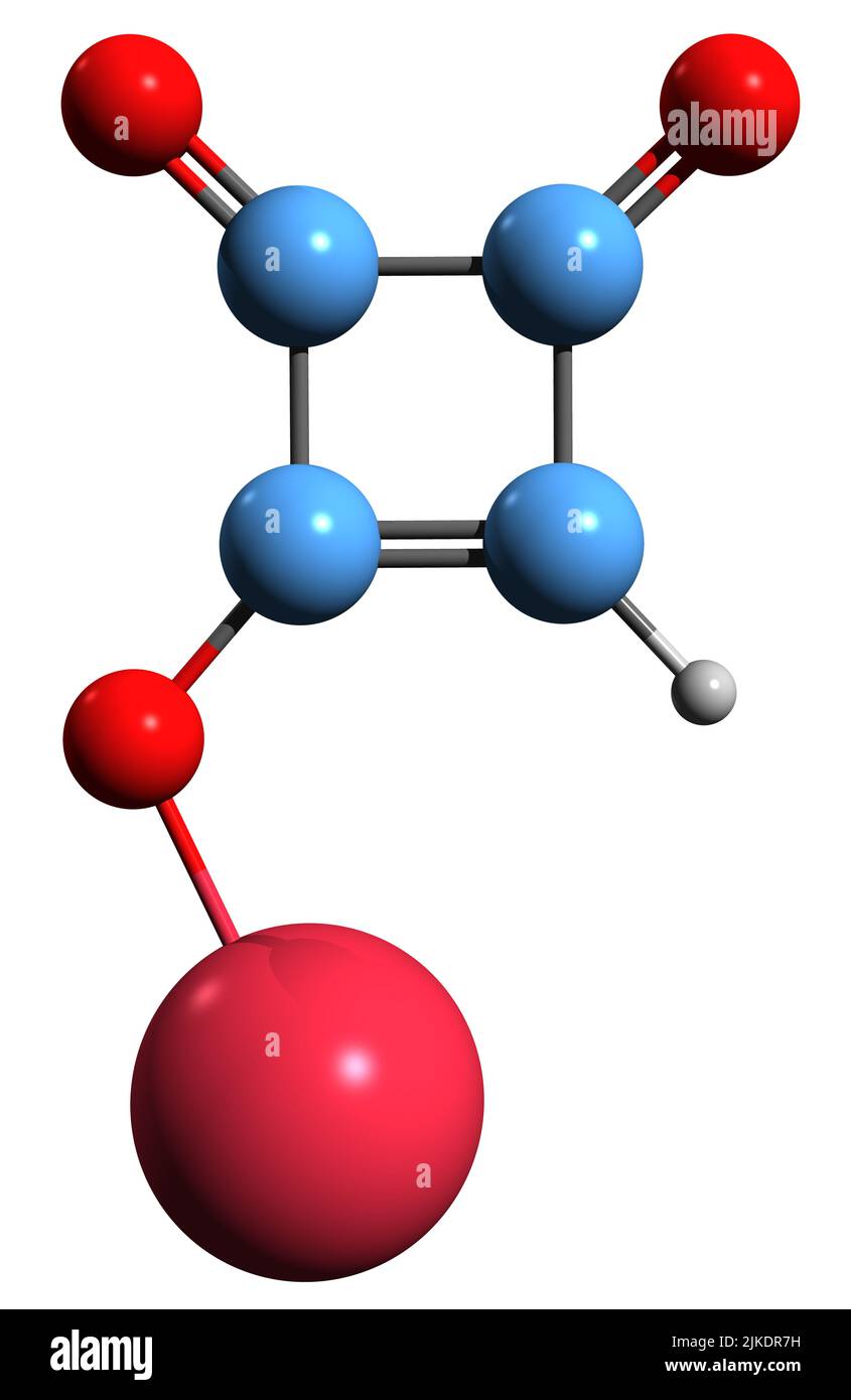 3D image of moniliformin skeletal formula - molecular chemical structure of feed contaminant mycotoxin Semisquaric acid isolated on white background Stock Photo