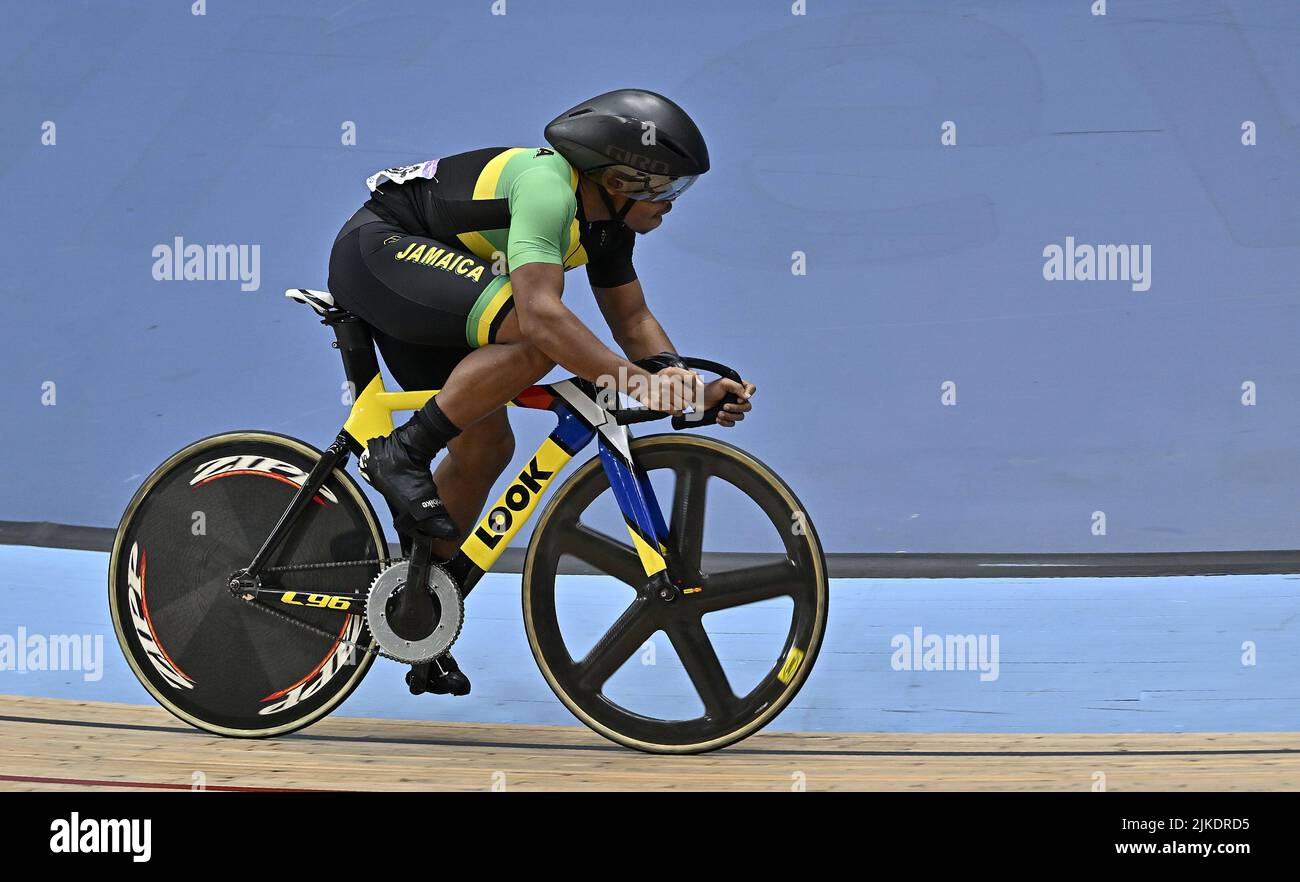 Stratford, United Kingdom. 01st Aug, 2022. Commonwealth Games Track Cycling. Olympic Velodrome. Stratford. Malik Reid (JAM) during the Mens 1000m Time Trial. Credit: Sport In Pictures/Alamy Live News Stock Photo
