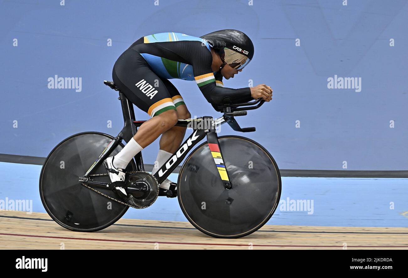 Stratford, United Kingdom. 01st Aug, 2022. Commonwealth Games Track Cycling. Olympic Velodrome. Stratford. Ronaldo Laitonjam (IND) during the Mens 1000m Time Trial. Credit: Sport In Pictures/Alamy Live News Stock Photo