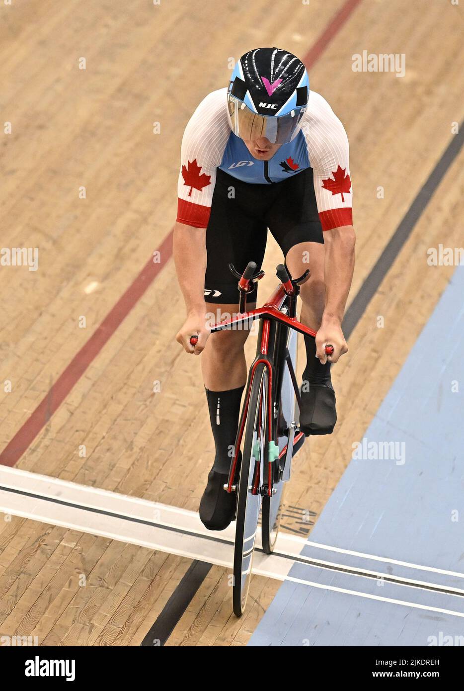 Stratford, United Kingdom. 01st Aug, 2022. Commonwealth Games Track Cycling. Olympic Velodrome. Stratford. Riley Pickrell (CAN) during the Mens 1000m Time Trial. Credit: Sport In Pictures/Alamy Live News Stock Photo