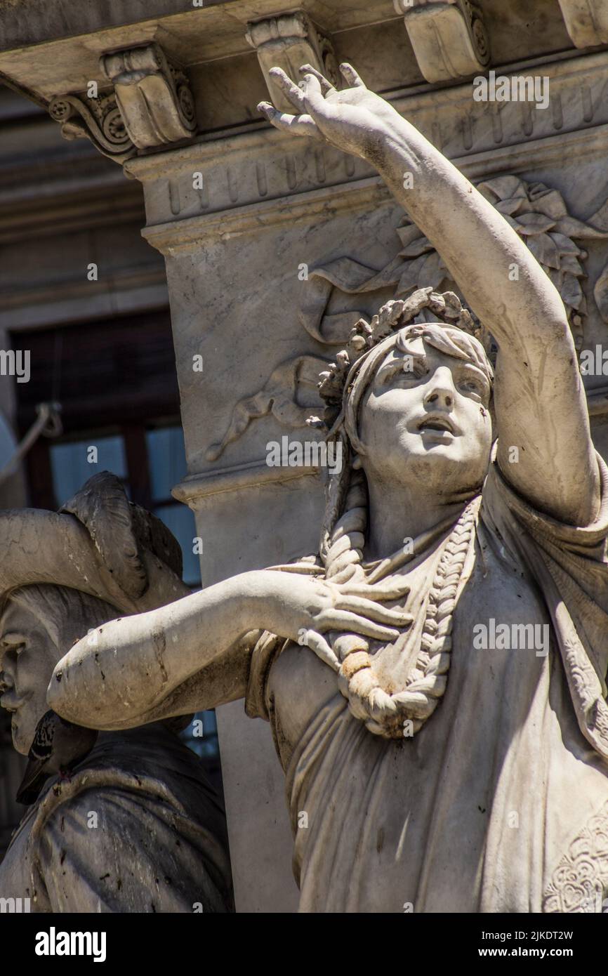 Statue representing Bellini's opera Norma. One of 4 statues representing 4 of Bellini's most acclaimed operas. Monument to Vincenzo Bellini Stock Photo
