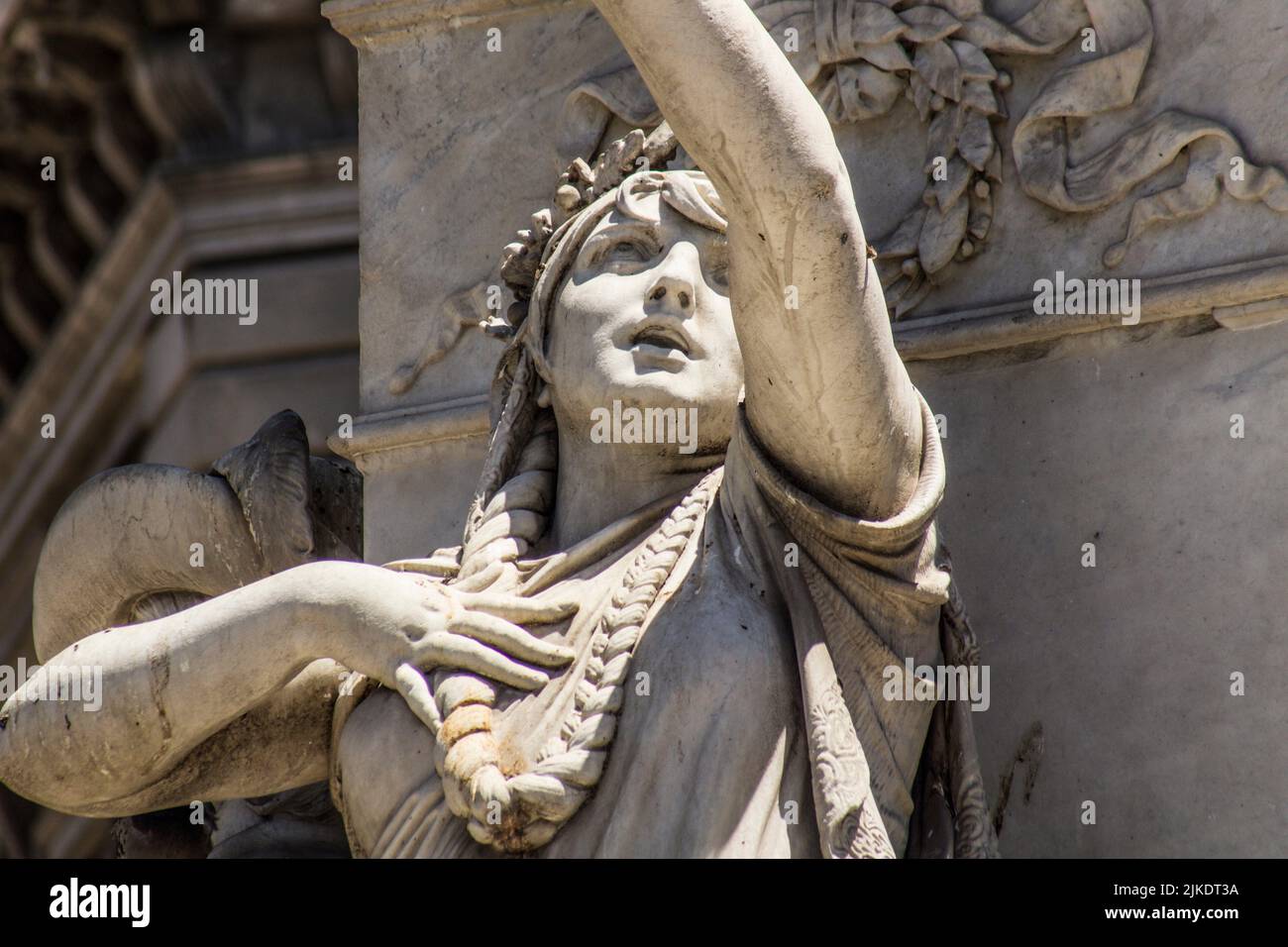 Statue representing Bellini's opera Norma. One of 4 statues representing 4 of Bellini's most acclaimed operas. Monument to Vincenzo Bellini Stock Photo