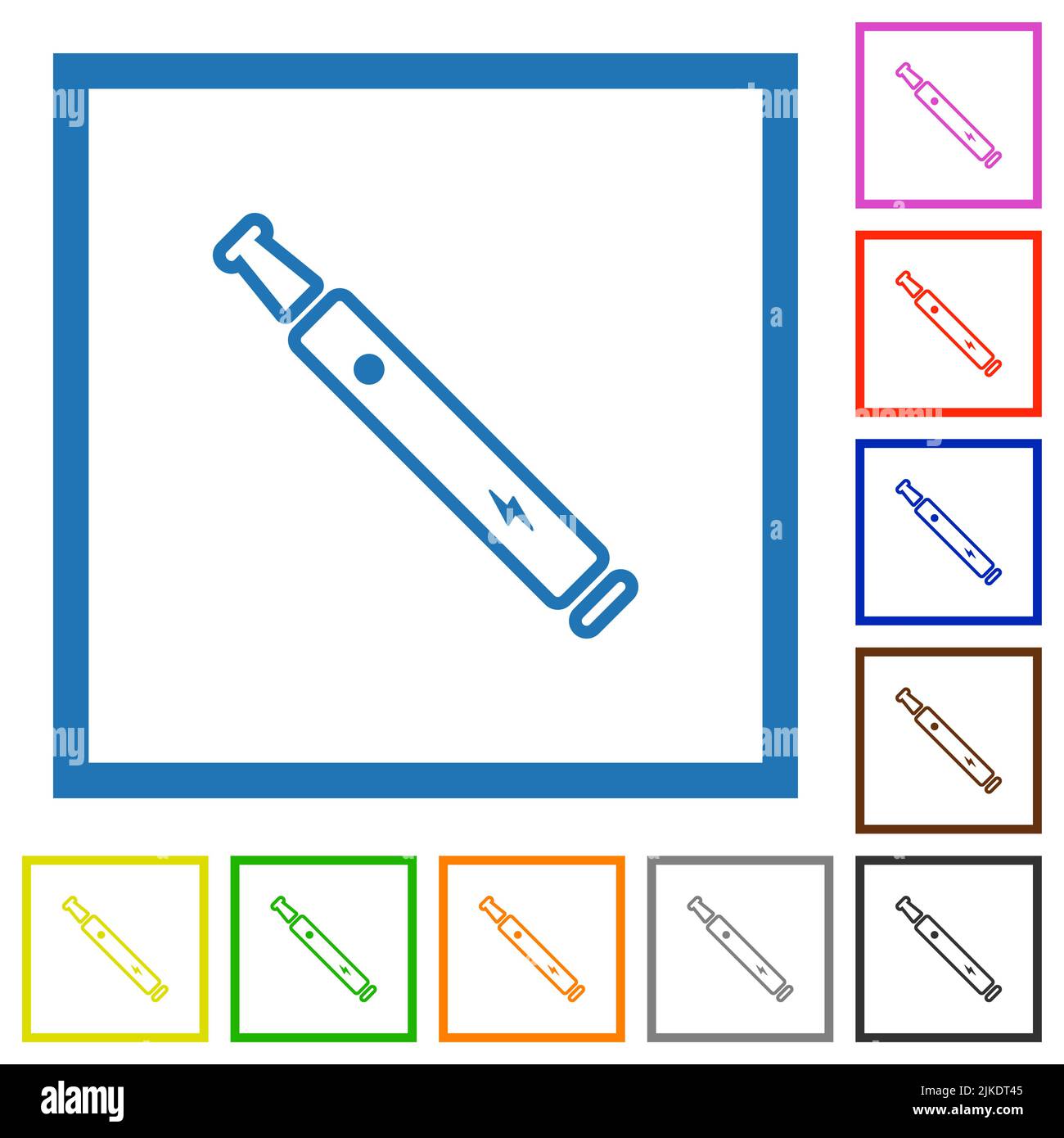 Electronic cigarette outline flat color icons in square frames on white ...