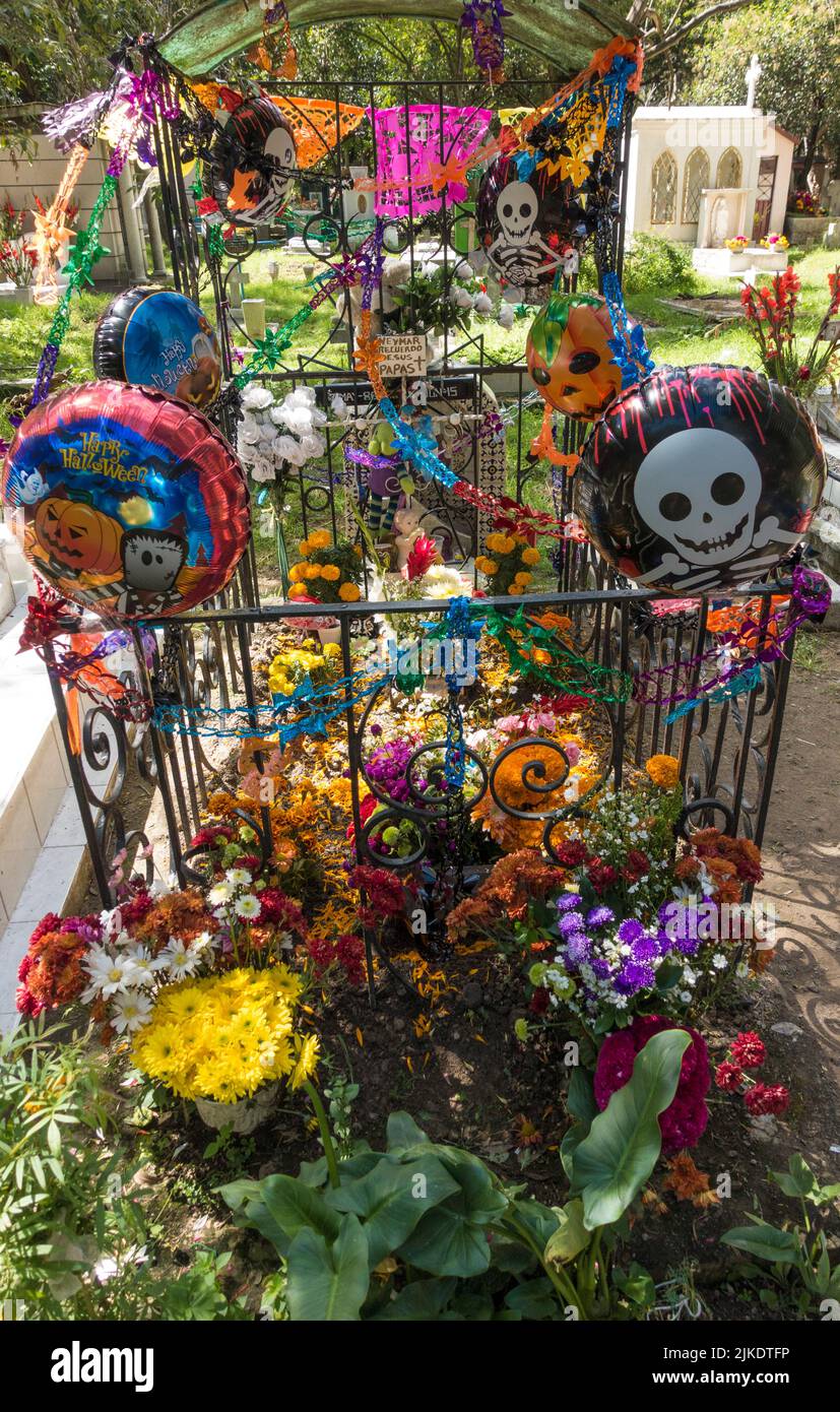 Decorated tomb in ceetery on Day of the dead in Mexico City, Mexico Stock Photo