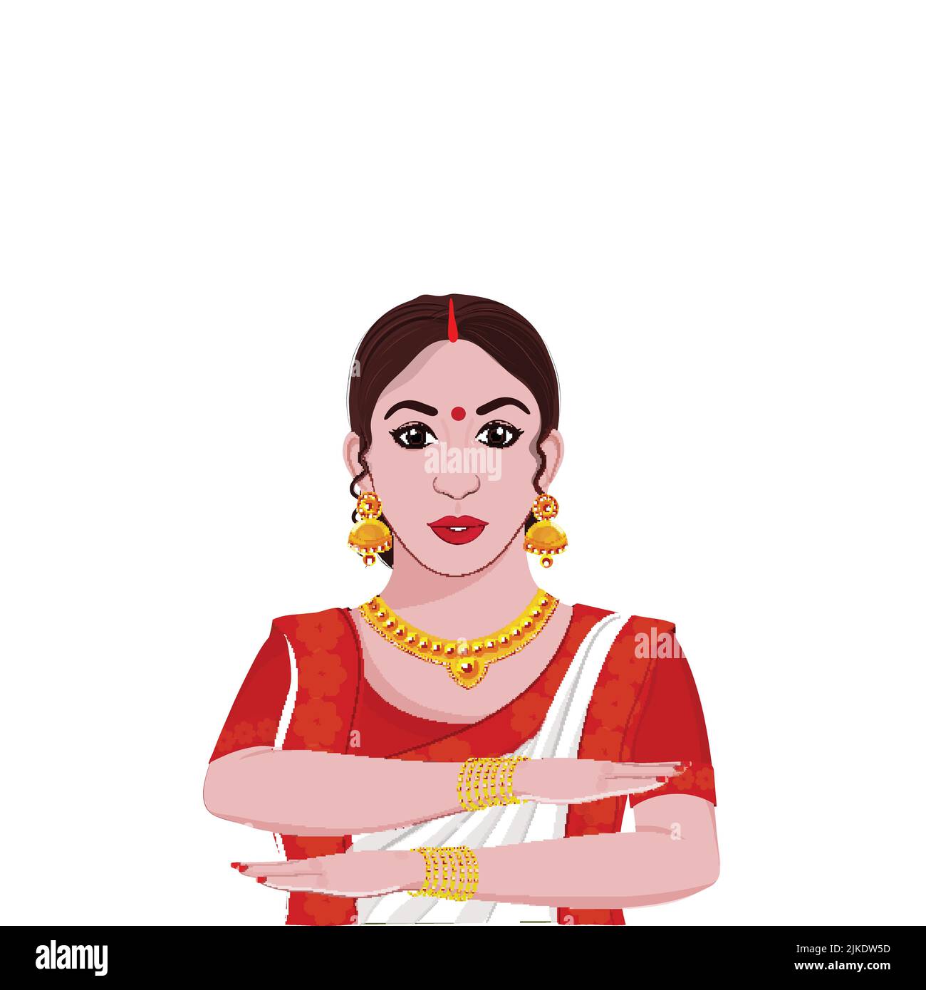Bengali Woman Making Equality Arm Gesture In Traditional Attire. Stock Vector
