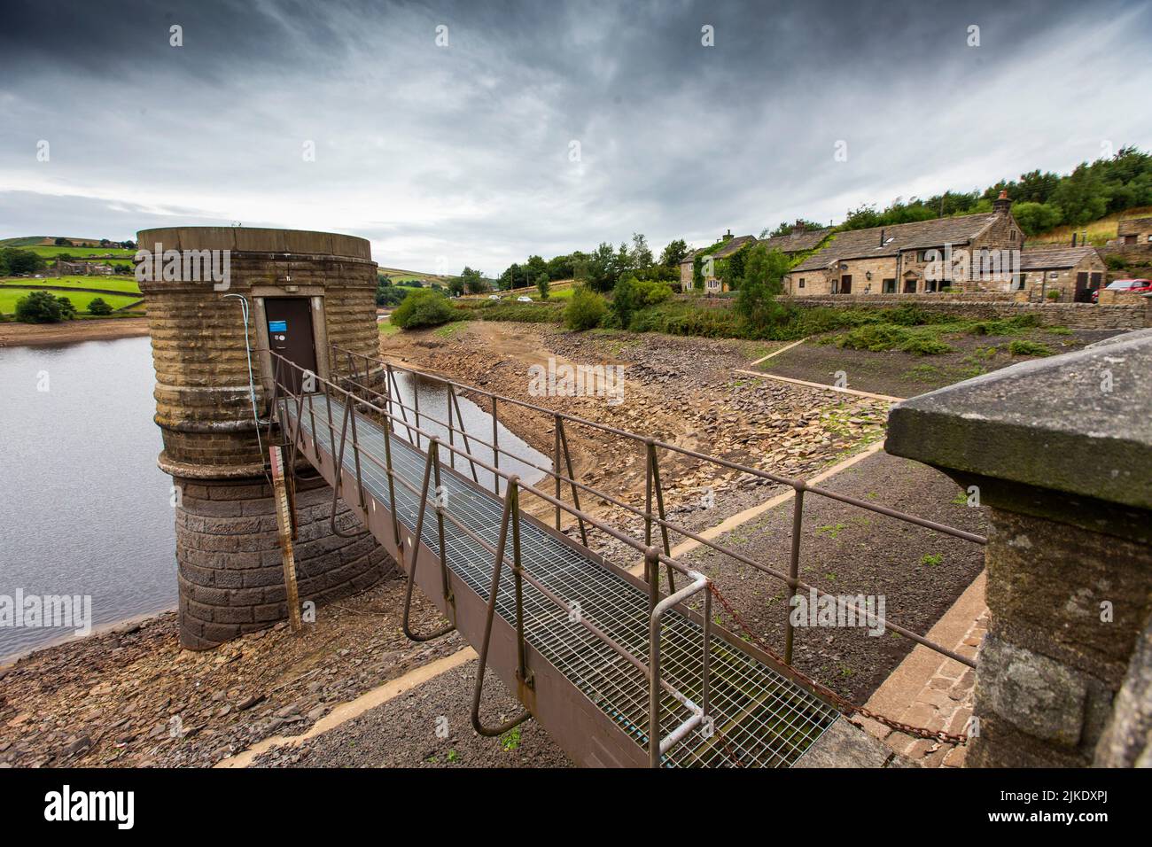 Haworth,West Yorkshire, UK, 1st August 2022. Extremely low water levels