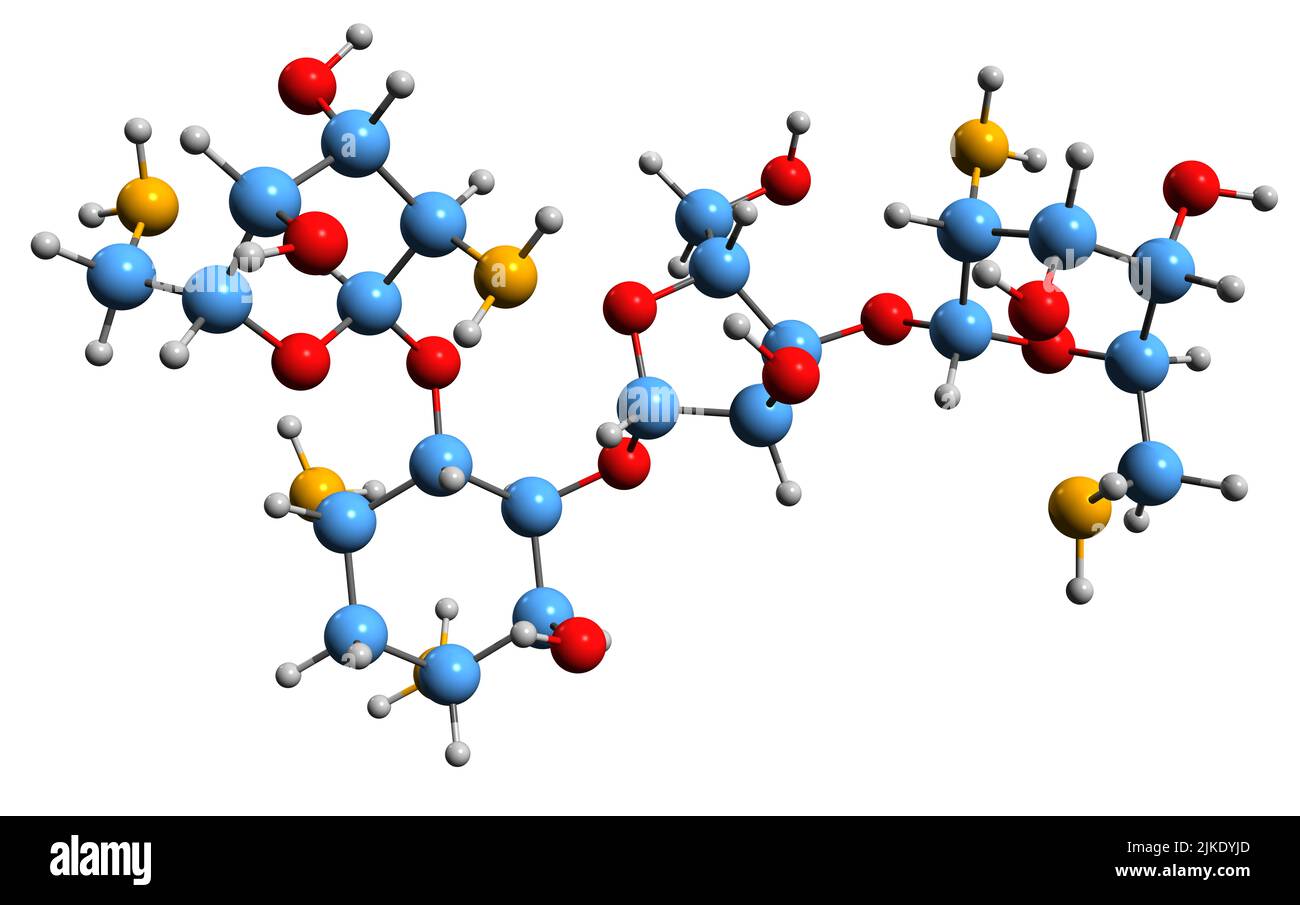 3D image of Neomycin C skeletal formula - molecular chemical structure of aminoglycoside antibiotic isolated on white background Stock Photo