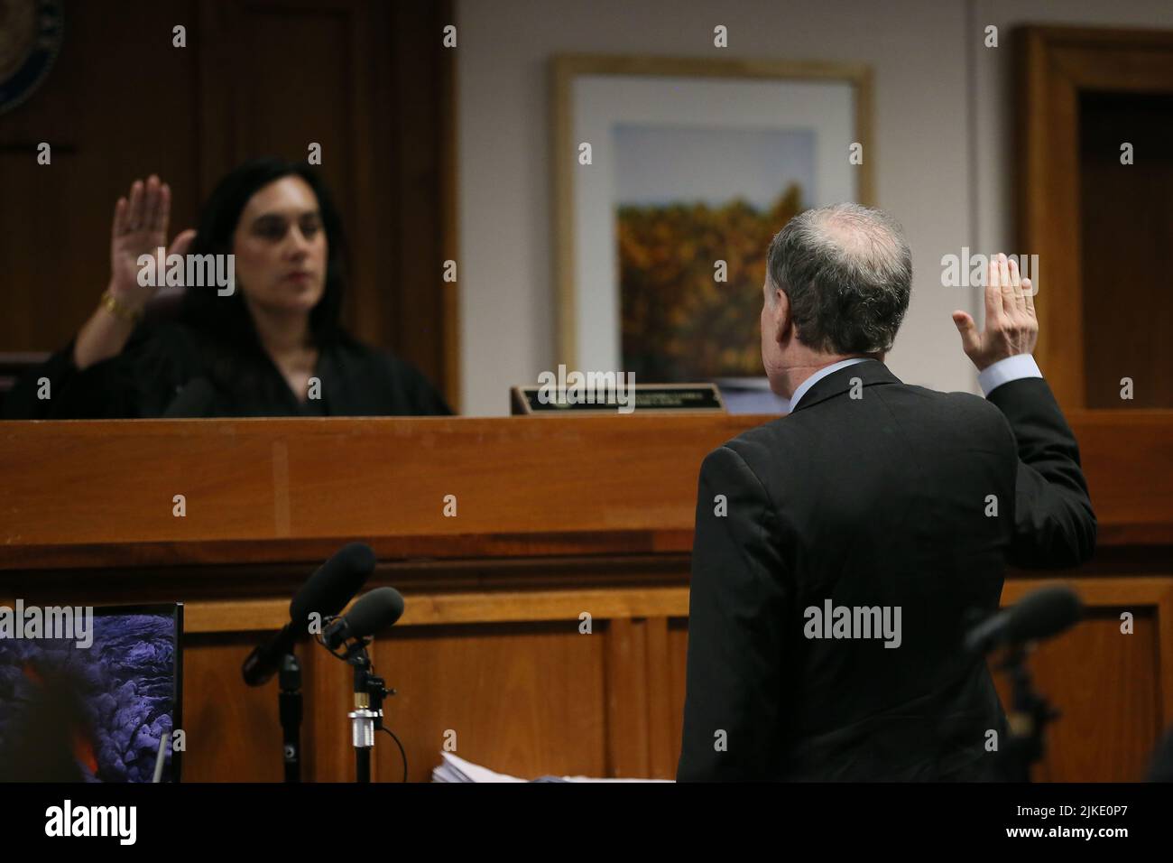 Austin, TEXAS, USA. 1st Aug, 2022. Psychiatrist ROY LUBIT is sworn in