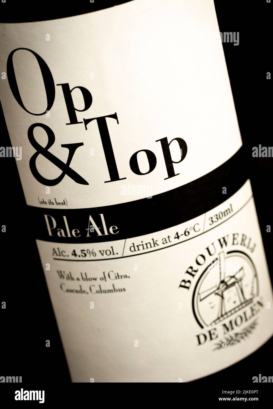 De Molen Op & Top pale ale beer bottle label close up detail Stock Photo