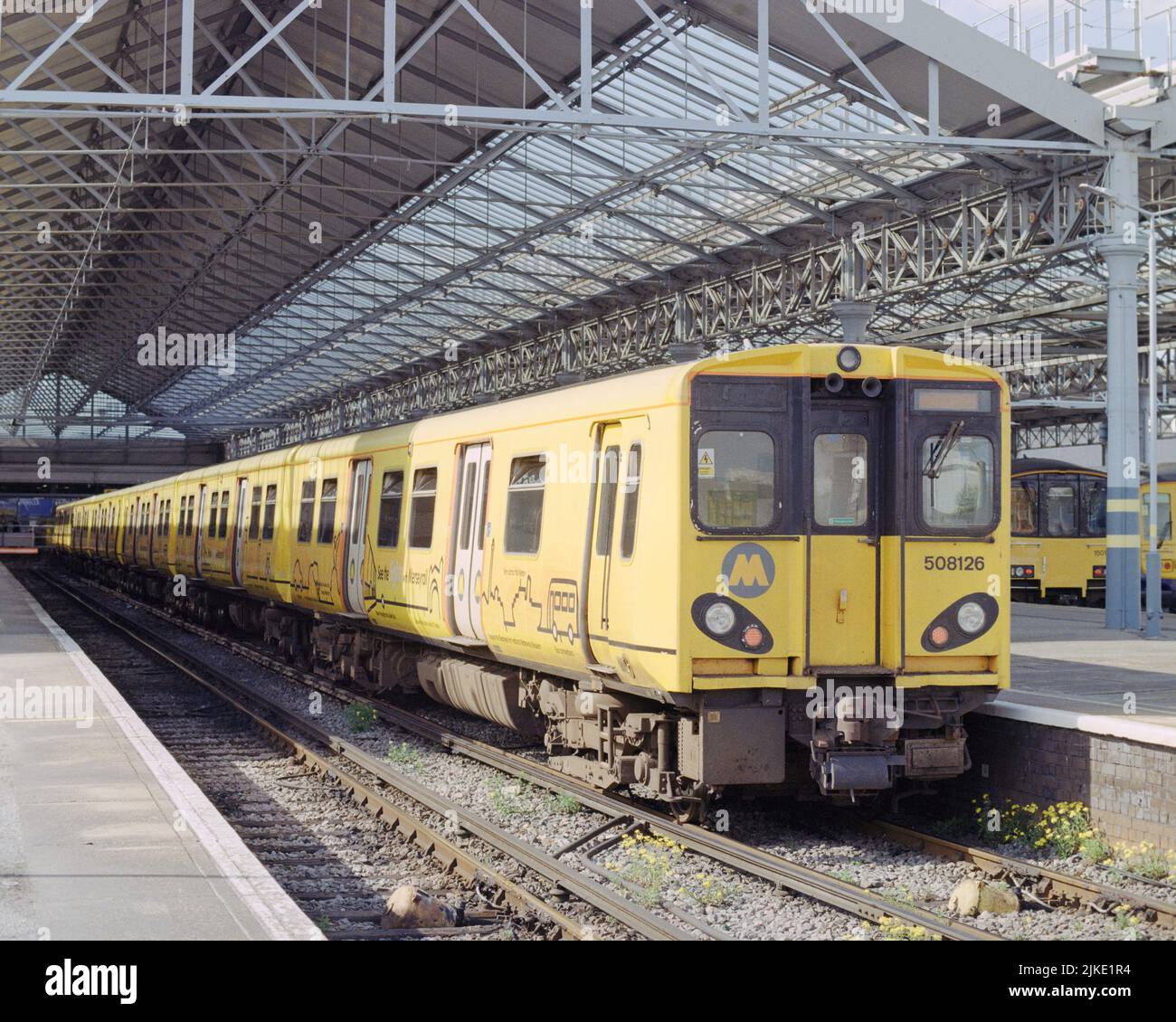 Southport, UK - 24 April 2022: An electric passenger train (Class 508) operated by Merseyrail at Southport station. Stock Photo