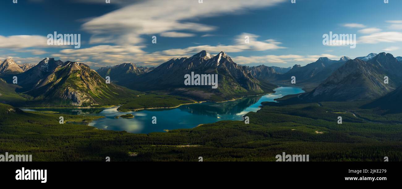Panoramic View of Spray Lakes and the Canadian Rockies Stock Photo