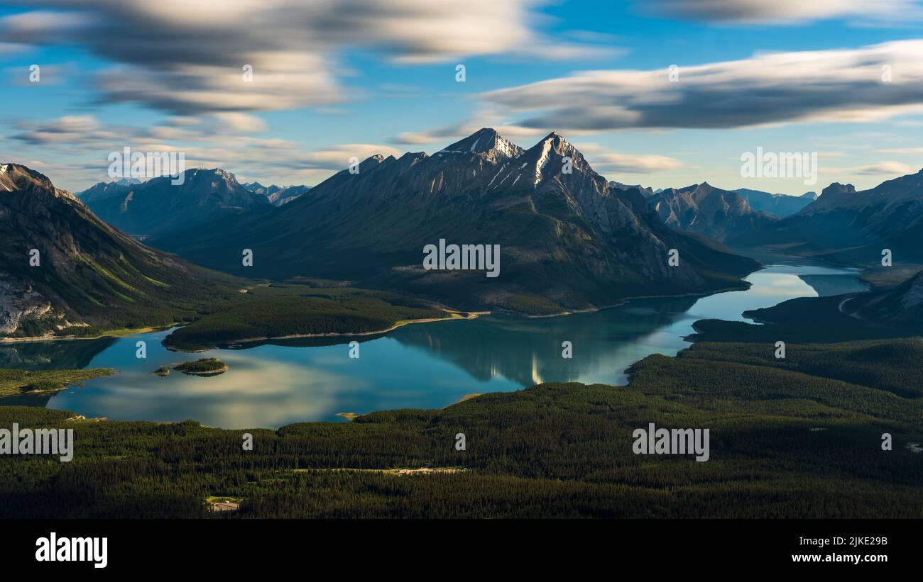 Reflection of Mountain In Spray Lakes, Canmore, Alberta, Canada Stock Photo