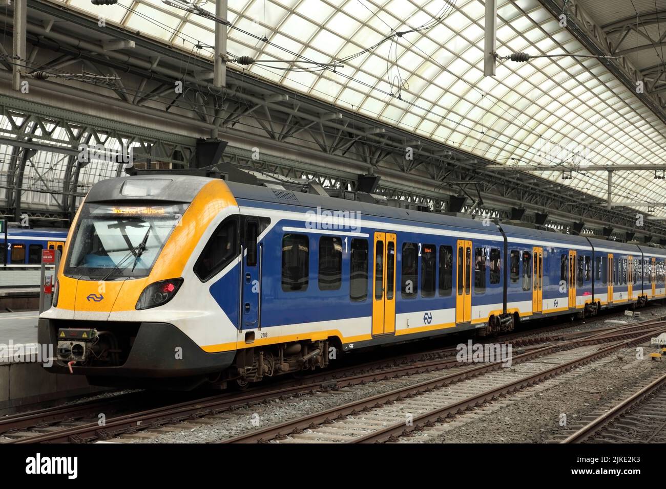 CAF-constructed Sprinter New Generation or SNG Civity train at Amsterdam Centraal railway station, Netherlands. Stock Photo