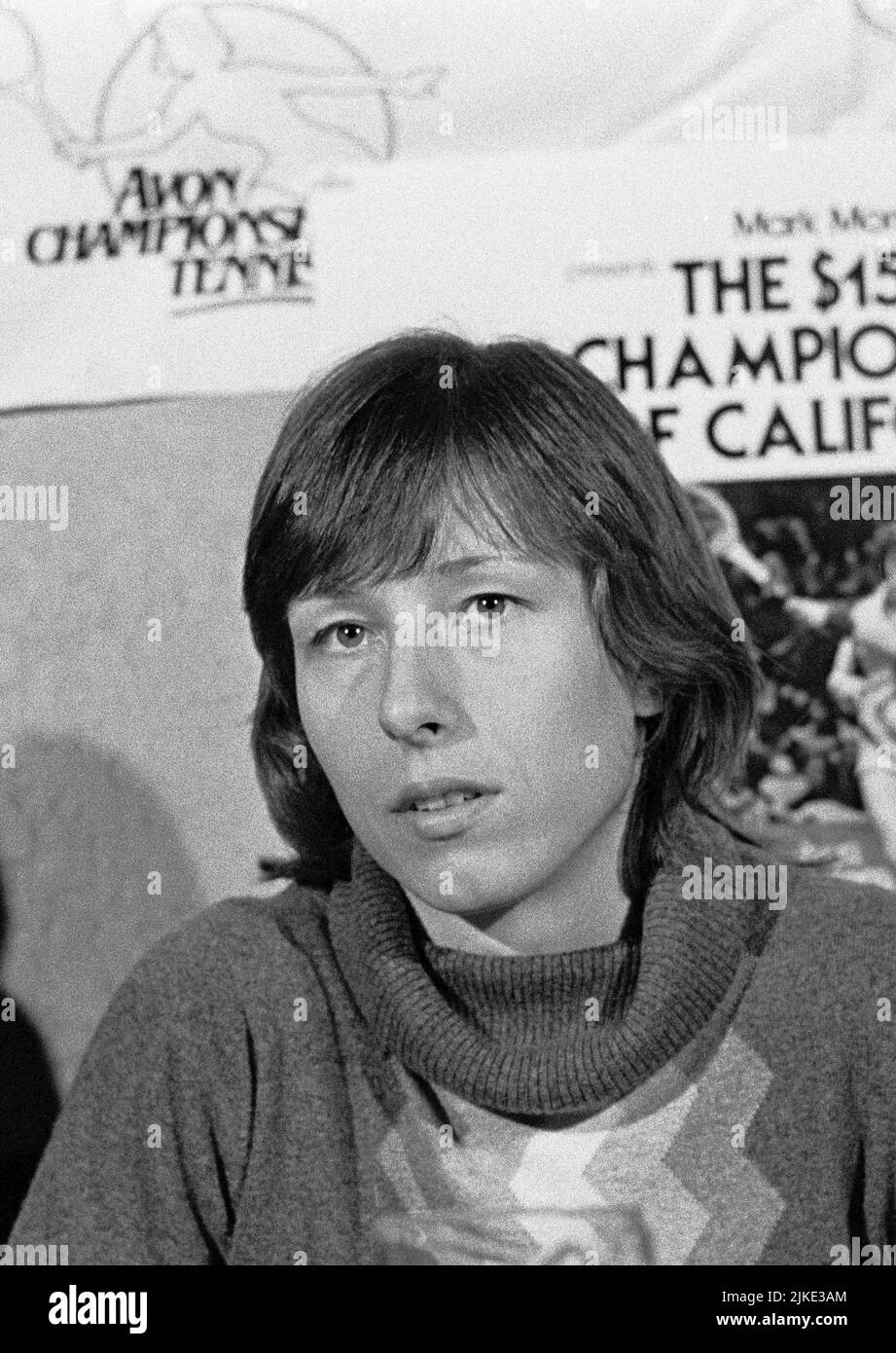 tennis player Martina Navratilova at a press conference in California, 1980 Stock Photo