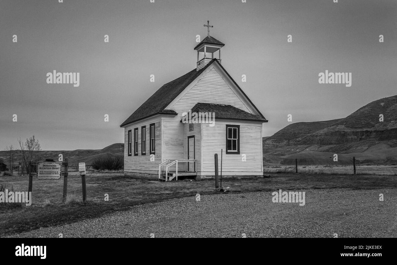 Catholic church in the badlands. Dorothy, Alberta, Canada Stock Photo