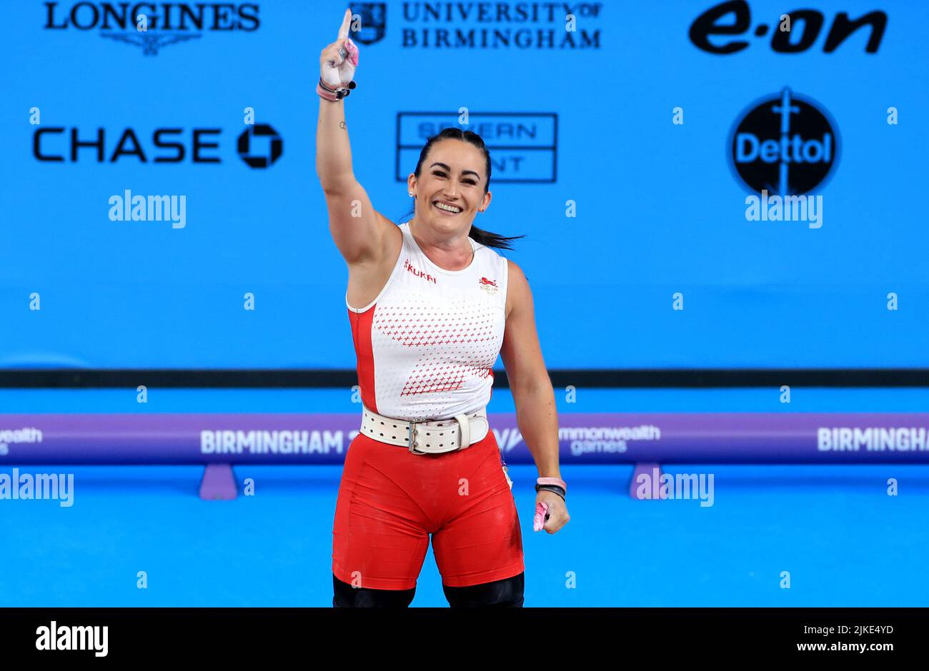 England’s Sarah Davies makes a lift during the Women’s 71kg Weightlifting Competition at The NEC on day four of the 2022 Commonwealth Games in Birmingham. Picture date: Monday August 1, 2022. Stock Photo