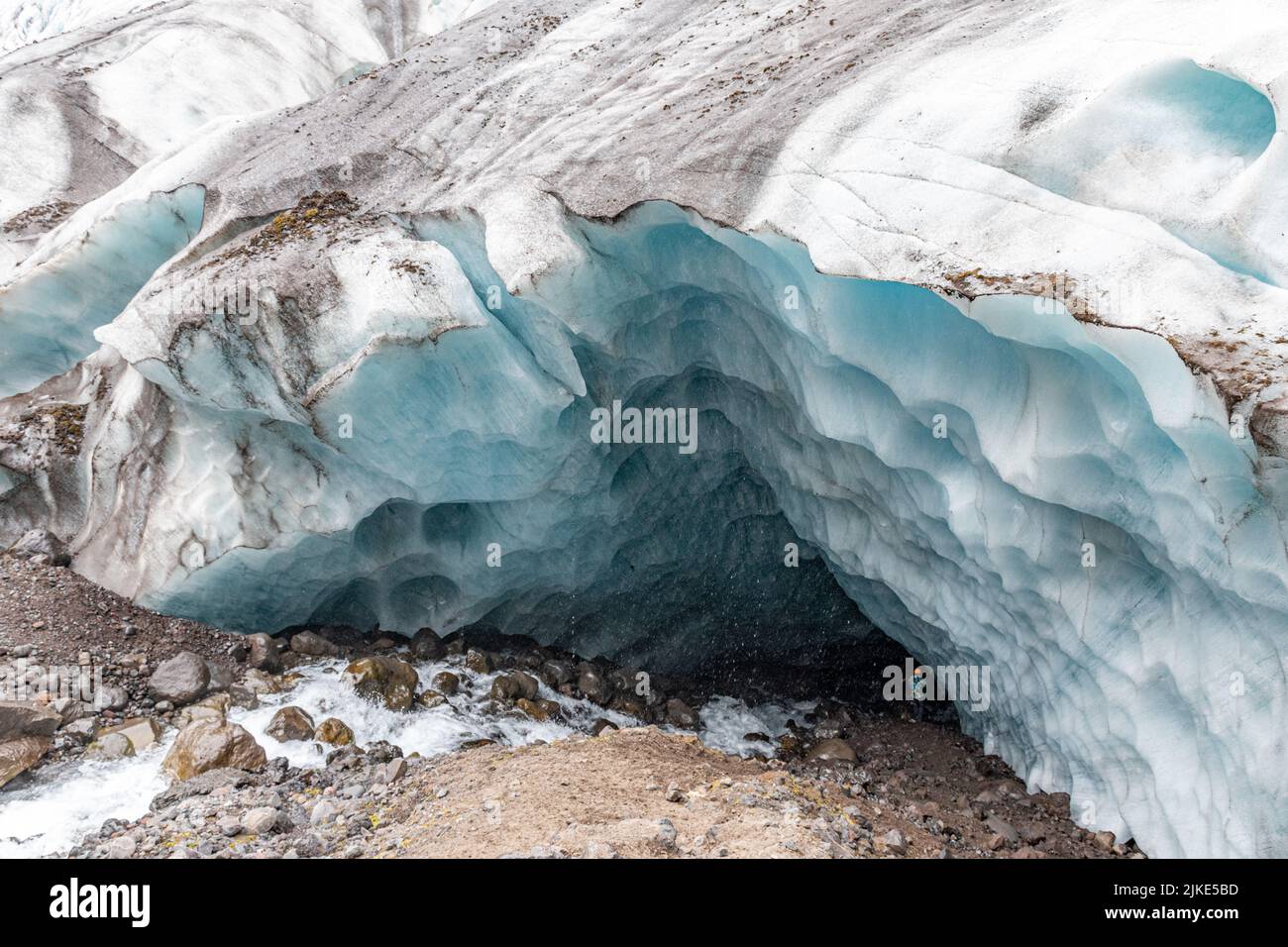 Ice cave in the Virkisjokull glacier tongue, an outlet of the Vatnajokull glacier in southern Iceland Stock Photo