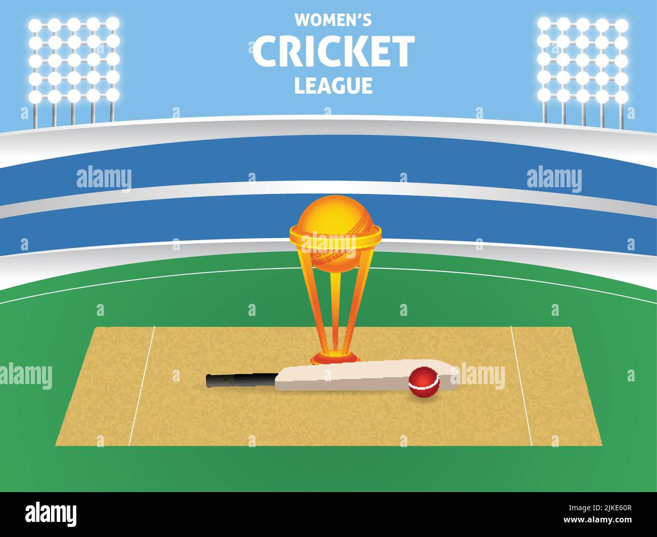 Women's Cricket League Concept With Tournament Equipments As Bat, Ball